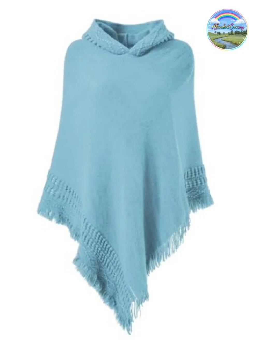 Hooded Knit Poncho Cape with Fringe Witchy Boho